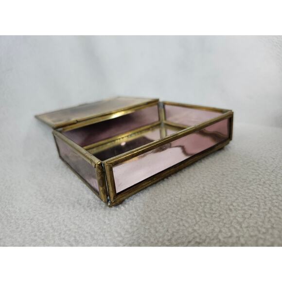 Vintage Enesco Thomas Kinkade Etched Glass Brass Jewelry Trinket Box Cottage - Picture 5 of 16